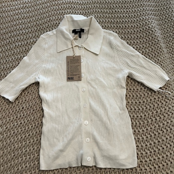 PAIGE Ivory Ribbed Button-Down Sweater - Picture 4 of 5